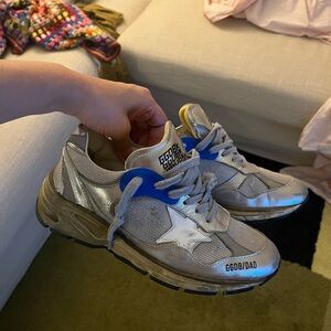 Golden Goose Silver and Blue Sneakers